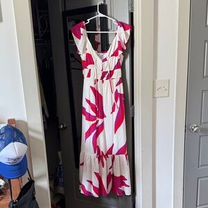 Nine West Vibrant Pink and White Maxi Dress